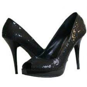 Steve Madden Black Sequin Peep Toe Pump